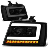 DNA Motoring HL-HPL-CSA07-CH-CL1 Chrome Sequential Signal LED DRL Projector Headlights Replacement For 07-13 Avalanche