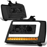 DNA Motoring HL-HPL-CSA07-CH-CL1 Chrome Sequential Signal LED DRL Projector Headlights Replacement For 07-13 Avalanche