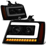 DNA Motoring HL-HPL-CSA07-CH-CL1 Chrome Sequential Signal LED DRL Projector Headlights Replacement For 07-13 Avalanche