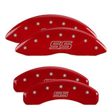 MGP Caliper Covers 14030STSSRD SS Trailblazer Logo Type Caliper Cover with Red Powder Coat Finish and Silver Characters, (Set of 4)
