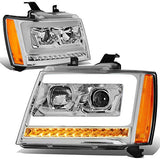 DNA Motoring HL-HPL-CSA07-CH-CL1 Chrome Sequential Signal LED DRL Projector Headlights Replacement For 07-13 Avalanche