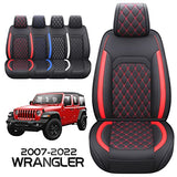 Aierxuan Jeep Wrangler JK JL 4-Door Seat Covers Full Set Custom Fit 2007-2022 Unlimited X Rubicon 392 Sahara Willys Sport High Altitude 4X4 Truck Pickup Waterproof Leather Cushions(Full Set/Black-R)