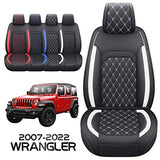 Aierxuan Jeep Wrangler JK JL 4-Door Seat Covers Full Set Custom Fit 2007-2022 Unlimited X Rubicon 392 Sahara Willys Sport High Altitude 4X4 Truck Pickup Waterproof Leather Cushions(Full Set/Black-R)