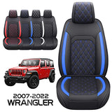 Aierxuan Jeep Wrangler JK JL 4-Door Seat Covers Full Set Custom Fit 2007-2022 Unlimited X Rubicon 392 Sahara Willys Sport High Altitude 4X4 Truck Pickup Waterproof Leather Cushions(Full Set/Black-R)