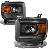 DNA Motoring HL-OH-GMCS14-SM-AM Smoke Lens Amber Side Projector Headlights Replacement For 14-17 Sierra