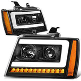 DNA Motoring HL-HPL-CSA07-CH-CL1 Chrome Sequential Signal LED DRL Projector Headlights Replacement For 07-13 Avalanche