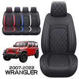 Aierxuan Jeep Wrangler JK JL 4-Door Seat Covers Full Set Custom Fit 2007-2022 Unlimited X Rubicon 392 Sahara Willys Sport High Altitude 4X4 Truck Pickup Waterproof Leather Cushions(Full Set/Black-R)