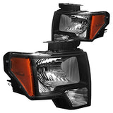 DNA Motoring HL-OH-F1509-BK-AM Pair of Black Amber Headlights Replacement Compatible with 09-14 F-150