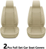 LEIOIAIY Car Seat Cover Front Set Beige Leather Car Seat Covers Auto Cushion Covers Universal Fit for Cars SUV Automotive Interior Accessories (2-Pcs Full Set, Beige)