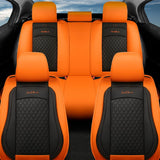 GIANT PANDA Full Set Car Seat Covers Luxury Faux Leatherette Seat Cushions Covers for 5-Seater Models, Fit Most Cars SUV Pick-up Trucks (Orange)