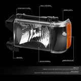 DNA Motoring HL-OH-F15087-BK-AM Black Amber Factory Style Headlights Replacement For 87-91 Bronco F150 F250 F350