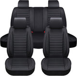 Sanwom Car Seat Covers Full Set - Universal Leather Non-Slip Vehicle Cushion Cover - 5 Faux Automotive Cover for Jeep, Van, SUV, Pickup, Sedan, Truck, Black