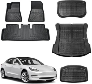 CENFUN for 2021 2022 Tesla Model 3 All Weather Full Set of Floor Mats Storage mats and Trunk mat,Fit 2021-2022 Model 3 Interior Accessories （Set of six）