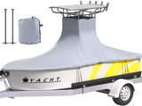 VEVOR T-Top Boat Cover, Fit for 22'-24' Boat, Heavy Duty 600D Marine Grade Oxford Hard Top Cover, UV Resistant Waterproof Center Console Boat Cover w/ 2 Support Poles and 7 Wind-Proof Straps, Gray