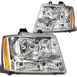 DNA Motoring HL-OH-CSA07-CH-CL1 Chrome Housing Headlights Compatible with 07-14 Tahoe Suburban Avalanche