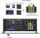 WZRELB 2000W 24V 120V Pure Sine Wave Power Inverter with 2 AC Outlets,Car Inverter