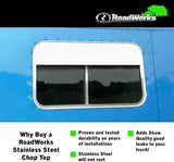 RoadWorks Stainless Steel 5” Chop Tops for Peterbilt 70” Side Sleeper Windows