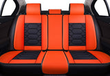 OASIS AUTO OS-004 Leather Car Seat Covers, Faux Leatherette Automotive Vehicle Cushion Cover for 5 Passenger Cars & SUV Universal Fit Set for Auto Interior Accessories (Front&Rear, Black&RED)