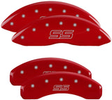 MGP Caliper Covers 14030STSSRD SS Trailblazer Logo Type Caliper Cover with Red Powder Coat Finish and Silver Characters, (Set of 4)