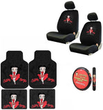 A 7 Piece Betty Boop Gift Set: 2 Lowback Seat Covers, 2 Front Floor Mats, 2 Rear Floor Mats, and 1 Steering Wheel Cover. - Betty Boop