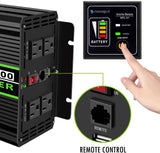 Novopal Power Inverter Pure Sine Wave-1500 Watt 12V DC to 110V/120V AC Converter- 4 AC Outlets Car Inverter with One USB Port-16.4Ft Remote Control and Two Cooling Fans-Peak Power 3000 Watt