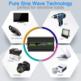 Novopal Power Inverter Pure Sine Wave-1500 Watt 12V DC to 110V/120V AC Converter- 4 AC Outlets Car Inverter with One USB Port-16.4Ft Remote Control and Two Cooling Fans-Peak Power 3000 Watt