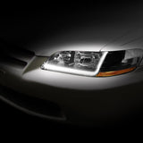 DNA Motoring HL-LB-HA98-BK-AB Black Headlights With LED DRL Bar Replacement For 98-02 Accord