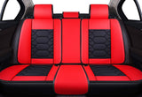 OASIS AUTO OS-004 Leather Car Seat Covers, Faux Leatherette Automotive Vehicle Cushion Cover for 5 Passenger Cars & SUV Universal Fit Set for Auto Interior Accessories (Front&Rear, Black&RED)