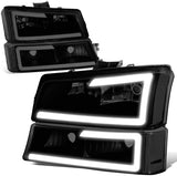 DNA Motoring HL-LB-CSIL03-BK-SM-CL1-B Headlight (Driver & Passenger Side) For 03-07 Silverado 03-06 Avalanche