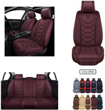 OASIS AUTO OS-004 Leather Car Seat Covers, Faux Leatherette Automotive Vehicle Cushion Cover for 5 Passenger Cars & SUV Universal Fit Set for Auto Interior Accessories (Front&Rear, Black&RED)