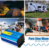 Cantonape 2500 Watt Pure Sine Wave Power Inverter 12V DC to 120V AC Converter with 4 AC Outlets and 3.1A USB Port & LED Display for Car RV Truck Boat Travel Emergency