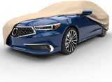 Budge A-5 Protector IV Car Cover, 4 Layer Reliable Weather Protection, Waterproof, Dustproof, UV Treated Car Cover Fits Cars up to 264", Tan, Size 5: fits sedans up to 22'