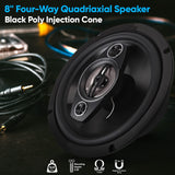 Four-Way Sound Speaker System - One Pair 8'' Four-Way Quadriaxial Loud Audio, 500 Watts w/ 4 Ohm Impedance and 3/4'' Piezo Tweeter for Car Component Stereo - Pyle PL814BK