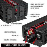Novopal Pure Sine Wave Power Inverter 2000 Watt 12V DC to 110V/120V AC Converter 4 AC Outlets Car Inverter with One USB Port 16.4 Feet Remote Control and Two Cooling Fans-Peak Power 4000 Watt