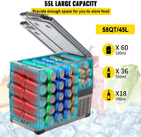 VBENLEM Portable Refrigerator 58 Quart(55 Liter),12 Volt Refrigerator App Control(-4℉~68℉), Car Refrigerator Dual Zone with 12/24v DC & 110-240v AC for Camping, Travel, Fishing, Outdoor or Home Use