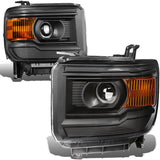 DNA Motoring HL-OH-GMCS14-SM-AM Smoke Lens Amber Side Projector Headlights Replacement For 14-17 Sierra