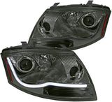 Spec-D Tuning Led Light Bar Chrome Housing Clear Lens Projector Headlights Head Lamps Compatible with Audi TT 1999-2006 L+R Pair Head Light Lamp Assembly