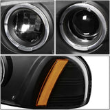 DNA Motoring HL-HPL-SIE994P-BK-AM Black Amber Dual LED Halo Rings Projector Headlights Replacement For 99-07 Sierra