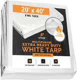 Fire Retardant Tarp - 8 Mil Thick Heavy Duty Tarp with Grommets and Reinforced Corners - 20' x 40' Fireproof White Tarp for Construction Sites Requiring Outdoor Tarpaulin - Scaffold Tarp