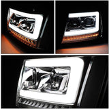 DNA Motoring HL-HPL-CSA07-CH-CL1 Chrome Sequential Signal LED DRL Projector Headlights Replacement For 07-13 Avalanche