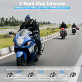 Motorcycle Helmet Bluetooth Headset, 2400m 4 Riders Group intercom Communication System, Waterproof/Hands-Free,GPS,Noise Reduction,Big Button(Set) (Blue and Gray, 2pack)