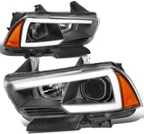 DNA Motoring HL-LB-DCH11-CH-CL1-A Chrome Housing Projector Headlights With LED Day Running Light Bar For 11-14 Charger