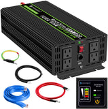 Novopal Power Inverter Pure Sine Wave-1500 Watt 12V DC to 110V/120V AC Converter- 4 AC Outlets Car Inverter with One USB Port-16.4Ft Remote Control and Two Cooling Fans-Peak Power 3000 Watt