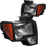 DNA Motoring HL-OH-F1509-BK-AM Pair of Black Amber Headlights Replacement Compatible with 09-14 F-150