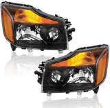 AUTOSAVER88 Headlight Assembly Compatible with 2004-2015 Titan / 2005-2007 Armada Black Housing with Amber Reflector(Driver and Passenger Side)