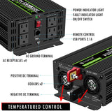 Novopal Power Inverter Pure Sine Wave-1500 Watt 12V DC to 110V/120V AC Converter- 4 AC Outlets Car Inverter with One USB Port-16.4Ft Remote Control and Two Cooling Fans-Peak Power 3000 Watt