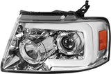 Spec-D Tuning Sequential LED Light Bar Signal Chrome Housing Clear Lens Projector Headlights Compatible with Ford F150 2004-2008, 06-08 Lincoln Mark LT, L+R Pair Head Light Lamp Assembly