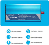 ALFFAA 1500W Solar Power Inverter 12V to 110V with Built-in 5V/2.1A USB Port,Hardwire Terminal, LCD Display,Pure Sine Wave Inverter 12V DC to 120V AC Converter for Home, RV, Truck (1500W)