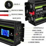 Novopal 2000 Watt Pure Sine Wave Power Inverter 12V DC to 110V/120V AC Converter- 4 AC Outlets Car Inverter with 1 USB Port-Remote Control and LCD Display Dual Cooling Fans Inverter
