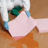 New Pig Hazmat Mat Pad, 14 oz Absorbency Per Pad, Absorbs Hazardous Chemicals - Acids, Bases & Unknowns, Lightweight, 20" x 15", Pink (200 Pads), MAT302